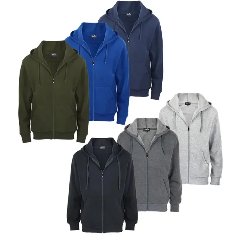 2-Pack: Men's Solid Color Full-Zip Fleece Hoodie, Assorted