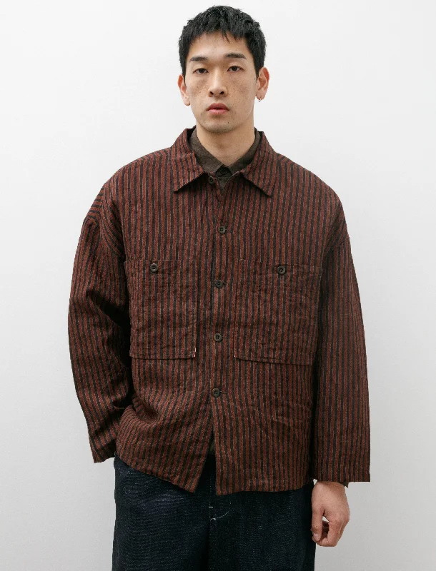 Field Shirt Two Yarn Dyed Linen Stripe Navy Red