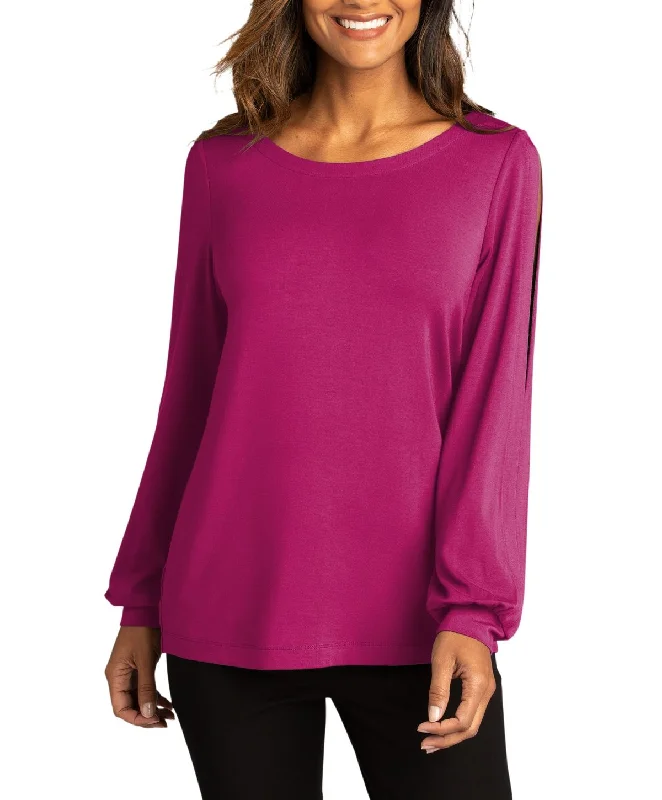 Women's Luxe Knit Jewel Neck Short Sleeve Top