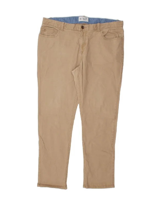 PENGUIN Mens Slim Casual Trousers W38 L32  Beige Cotton