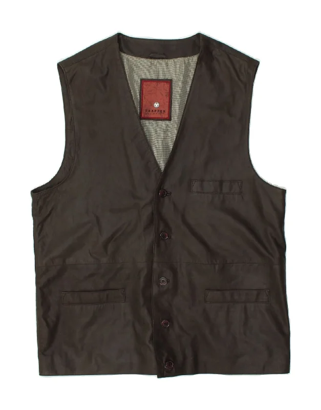 TRAPPER Mens Slim Leather Gilet UK 42 XL Brown Leather