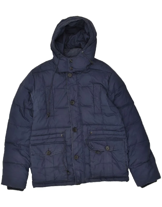 TOMMY HILFIGER Mens Hooded Padded Jacket UK 40 Large Navy Blue Polyester