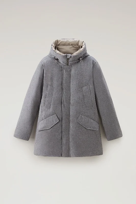 Parka in Italian Wool and Silk Blend Crafted with a Loro Piana Fabric Light Grey Melange