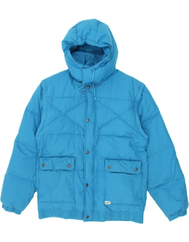 ETIREL Mens Hooded Padded Jacket UK 38 Medium Blue Cotton