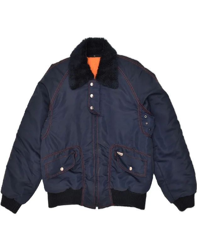 JINGLERS Mens MA-1 Flight Jacket IT 50 Large Navy Blue Nylon