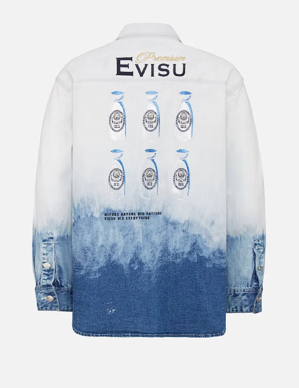 Sake Bottle Embroidered Tie-dye Denim Shirt Jacket