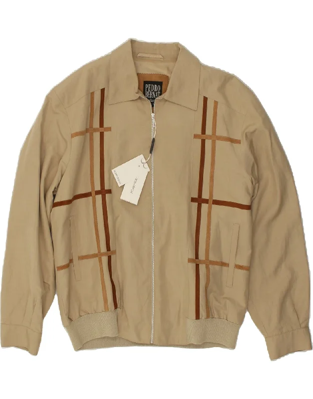 PEDRO BERNAT Mens Bomber Jacket IT 52 XL Beige Striped Viscose