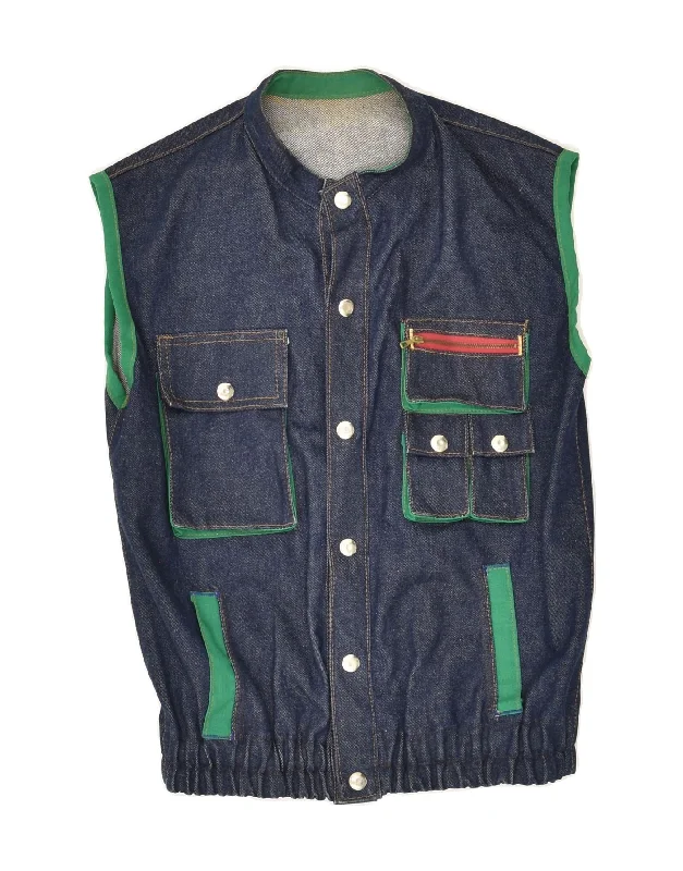 VINTAGE Mens Denim Gilet UK 36 Small Navy Blue Cotton