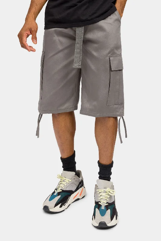 Belted Solid Cargo Shorts