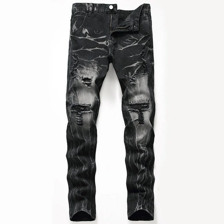 Ripped Black Jeans Men's Straight-leg Denim Denim Trousers