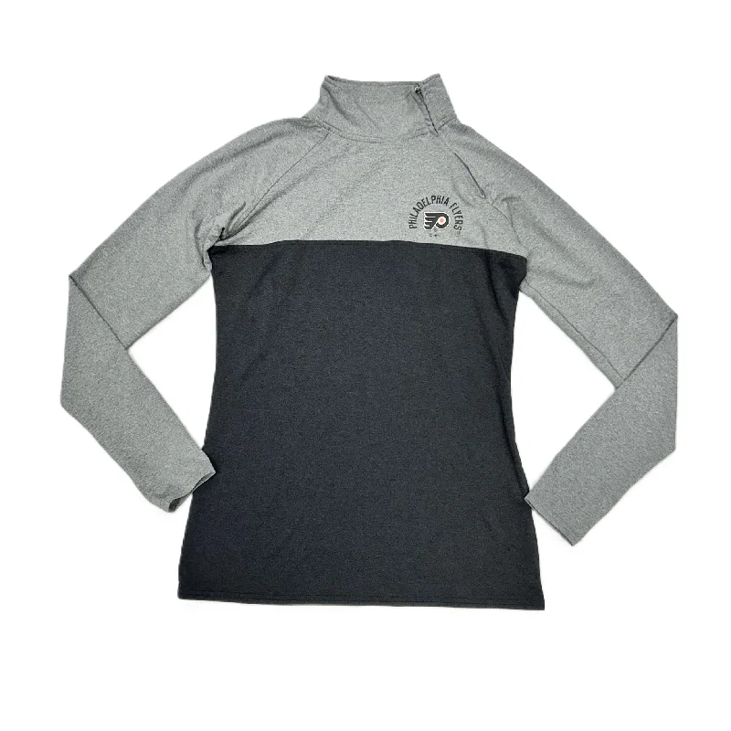 Athletic Top Long Sleeve Collar By Nhl In Black & Grey, Size: S