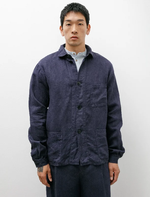 Washed and Piece Dyed Linen Jacket Blue