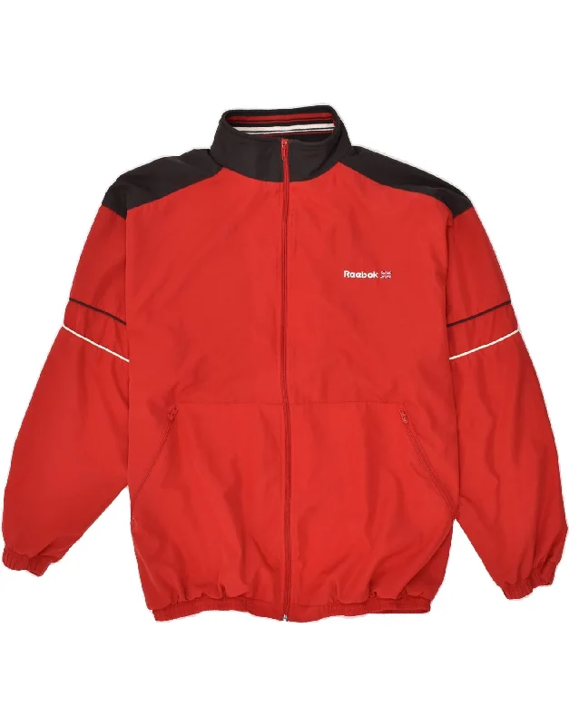 REEBOK Mens Graphic Bomber Jacket UK 42 XL Red Nylon