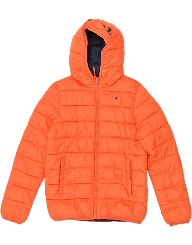 CHAMPION Mens Hooded Padded Jacket UK 34 XS Orange