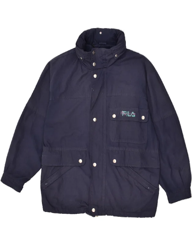 FILA Mens Hooded Rain Jacket IT 48 Medium Navy Blue Polyester