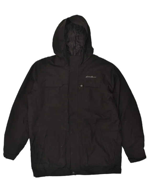 EDDIE BAUER Mens Hooded Rain Jacket UK 40 Large Black Polyester