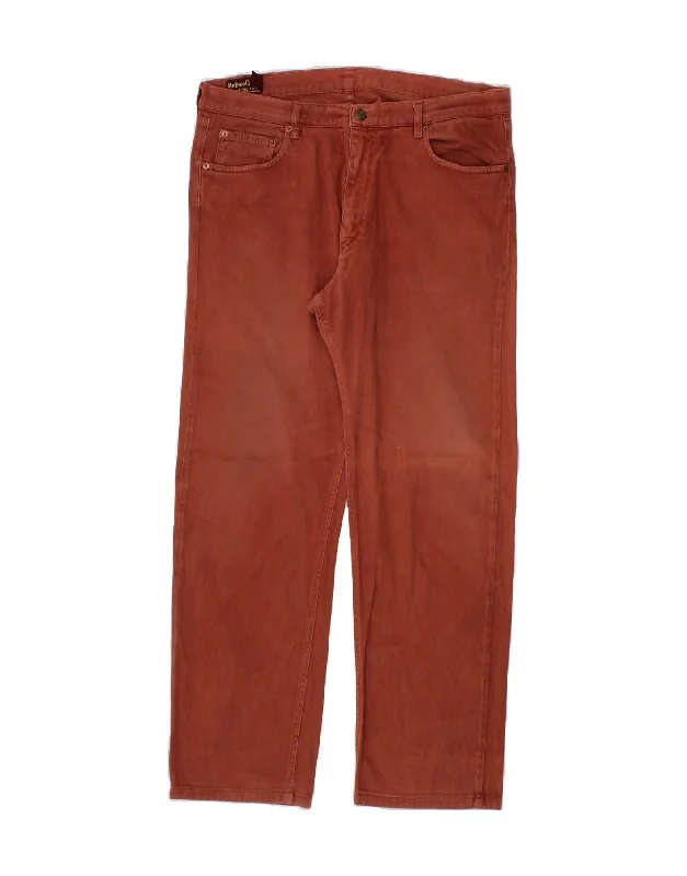 MARLBORO CLASSICS Mens Straight Casual Trousers W36 L29  Maroon Cotton