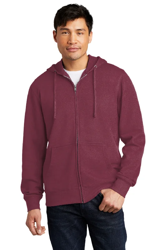 District Mens Very Important Fleece Full Zip Hooded Sweatshirt Hoodie w/ Pockets - Plum Purple