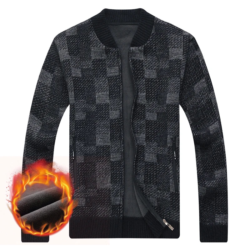 Men's V-Neck Full Sleeves Zipper Closure Plaid Casual Jacket