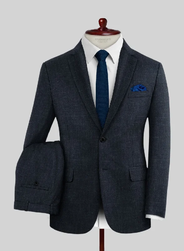 London Loom Blue Twill Wool Silk Linen Suit