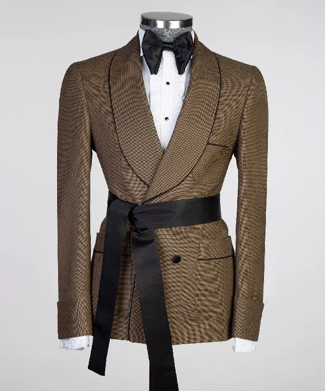 Belted Brown Suit With Black Belt