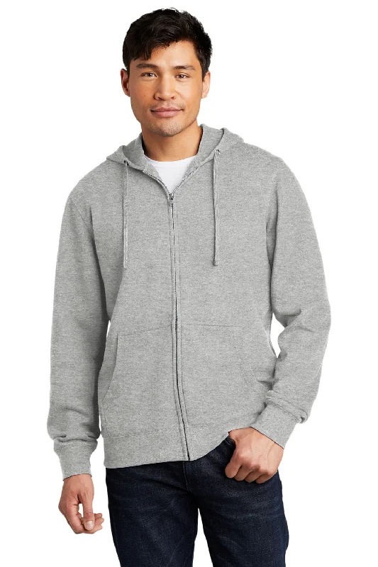 District Mens Very Important Fleece Full Zip Hooded Sweatshirt Hoodie w/ Pockets - Heather Light Grey