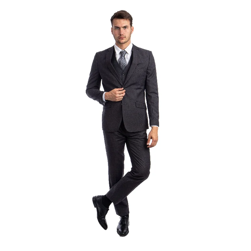 Slim Fit 3-Pc Suit Solid Notch Lapel Suits for Men-All Occasion Suit