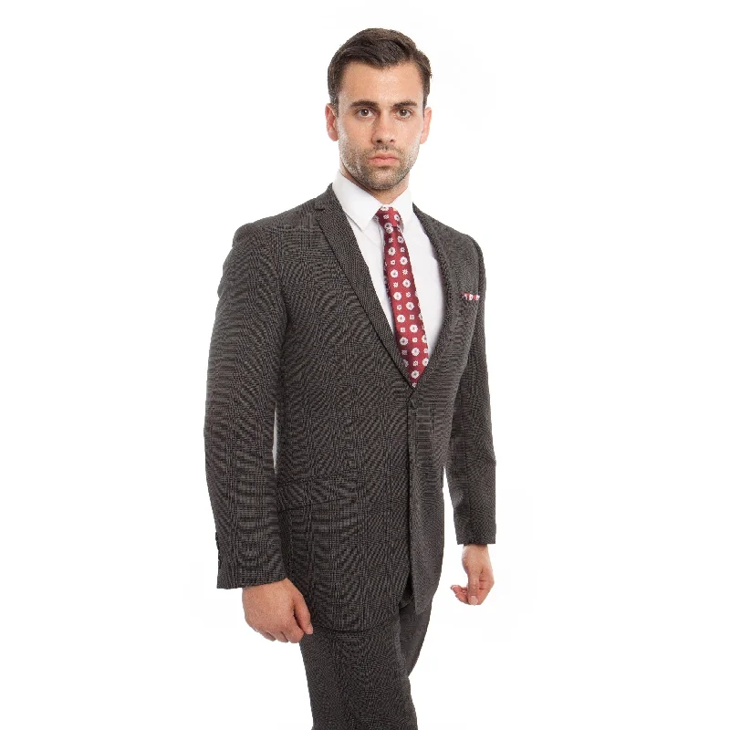 Men Suit Plaid Dark Grey Notch Lapel Slim Fit Mens Suits