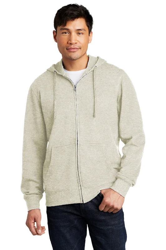 District Mens Very Important Fleece Full Zip Hooded Sweatshirt Hoodie w/ Pockets - Heather Oatmeal