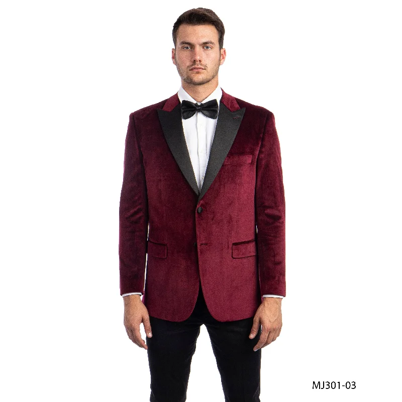 Red Velvet Jackets Classic Fit Satin Lapel Suit Jackets