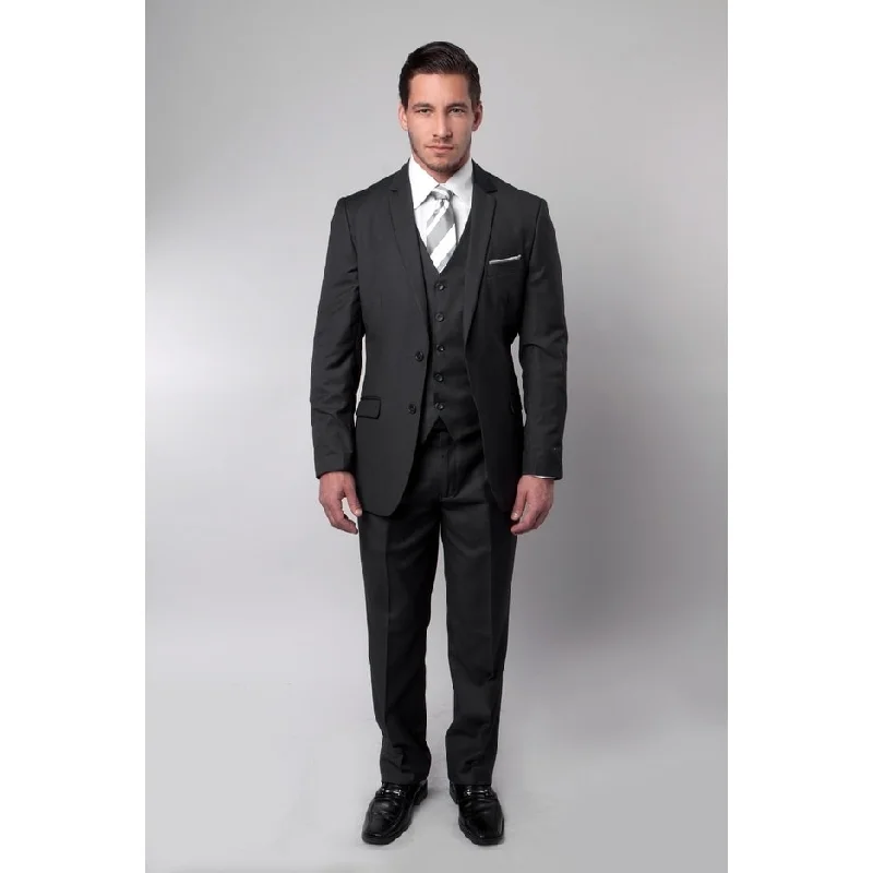 Men Suit Black 3 Pieces Notch Lapel Slim Fit Mens Suits