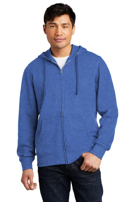 District Mens Very Important Fleece Full Zip Hooded Sweatshirt Hoodie w/ Pockets - Royal Blue Frost