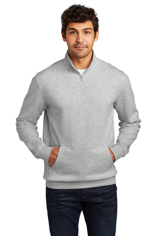 District Mens Very Important 1/4 Zip Sweatshirt w/ Pouch Pocket - Heather Light Grey