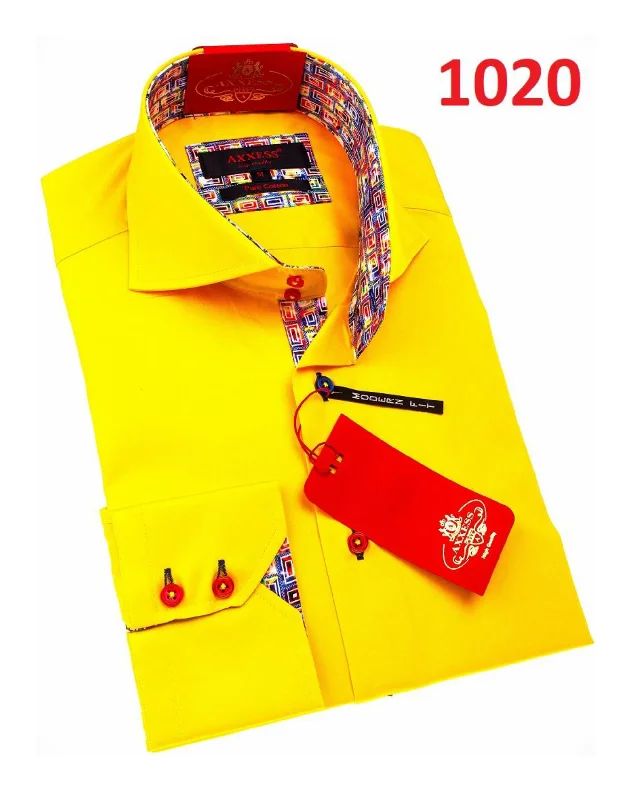 Axxess 1020 Yellow Cotton Casual Dress Shirt