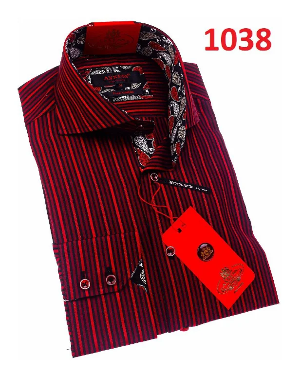 Axxess 1038 Red/Black Stripe Cotton Casual Dress Shirt