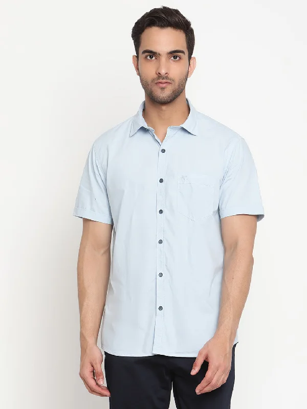 Men's Sky Blue Casual Plain Half Sleeve Shirt