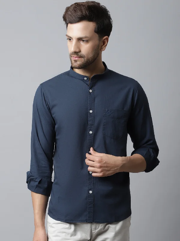 Men's Navy Blue Casual Plain Full Sleeve Shirt