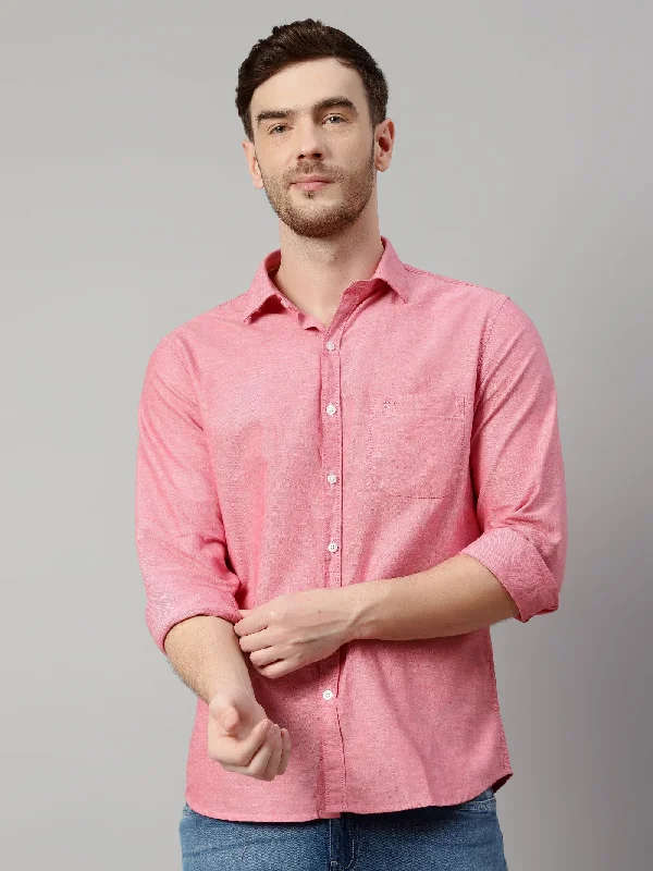 Men's Red Casual Plain Full Sleeve Shirt