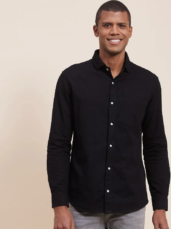 Men's Black Tencel Elbow Patch Shirt