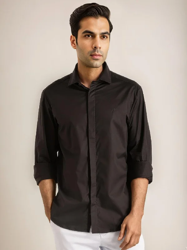 Men Solid Full Sleeve Cotton Stretch Shirt