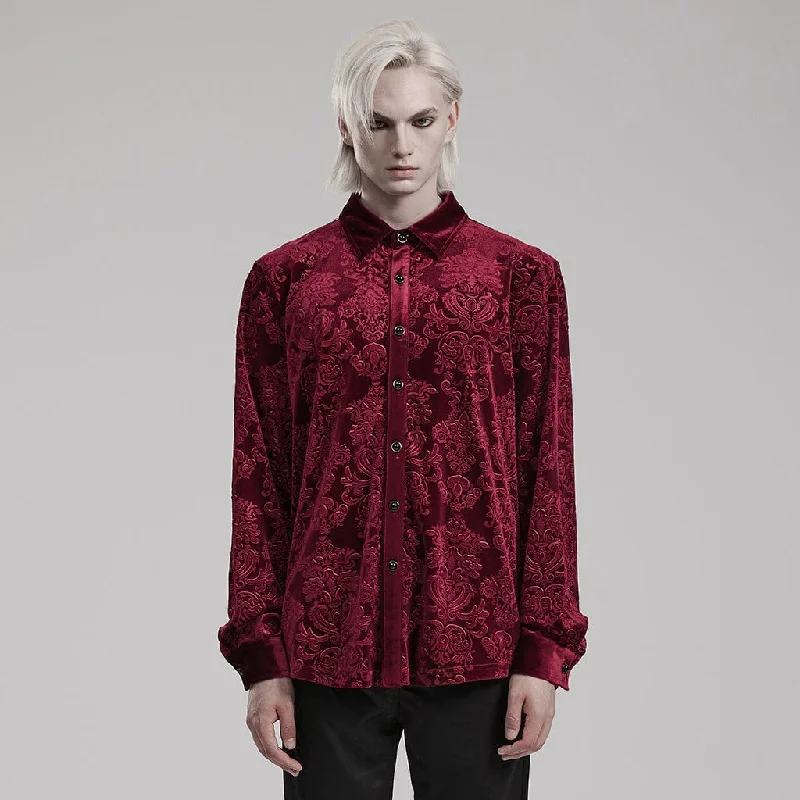 Men's Gothic Embossed Velvet Shirt Red