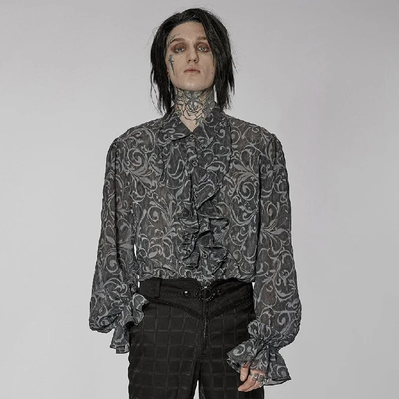 Men's Gothic Puff Sleeved Embossed Ruched Shirt