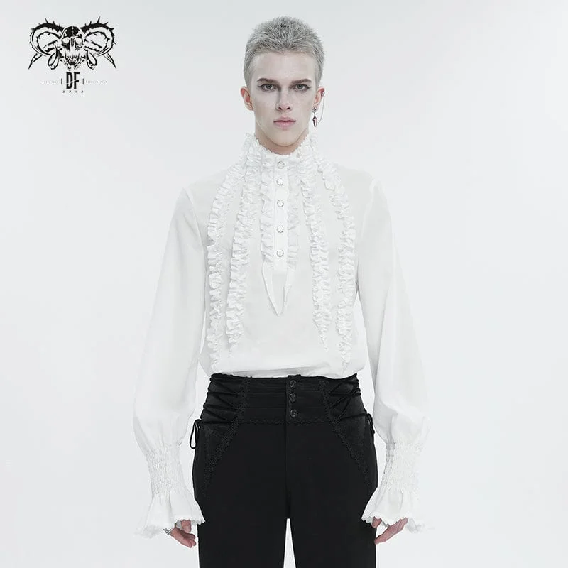 Men's Gothic Puff Sleeved Ruffled Shirt White