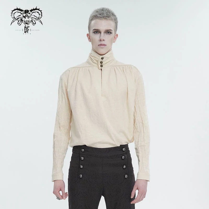 Men's Gothic Stand Collar Ruched Shirt