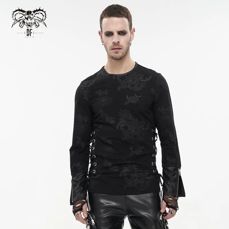 Men's Gothic Strappy Spider Web Printed Shirt