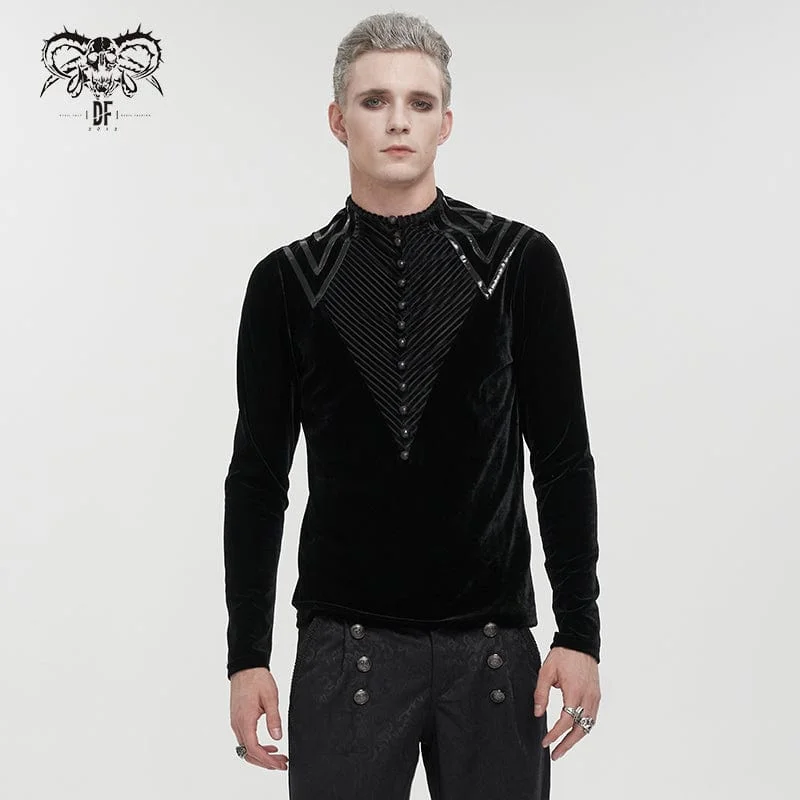 Men's Gothic Stripes Splice Velvet Shirt