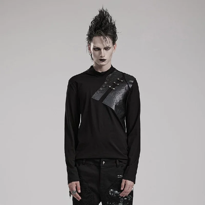 Men's Punk Faux Leather Splice Shirt