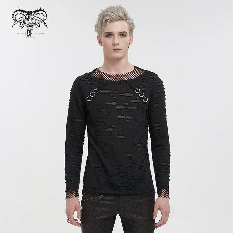 Men's Punk Ripped Mesh Splice Shirt