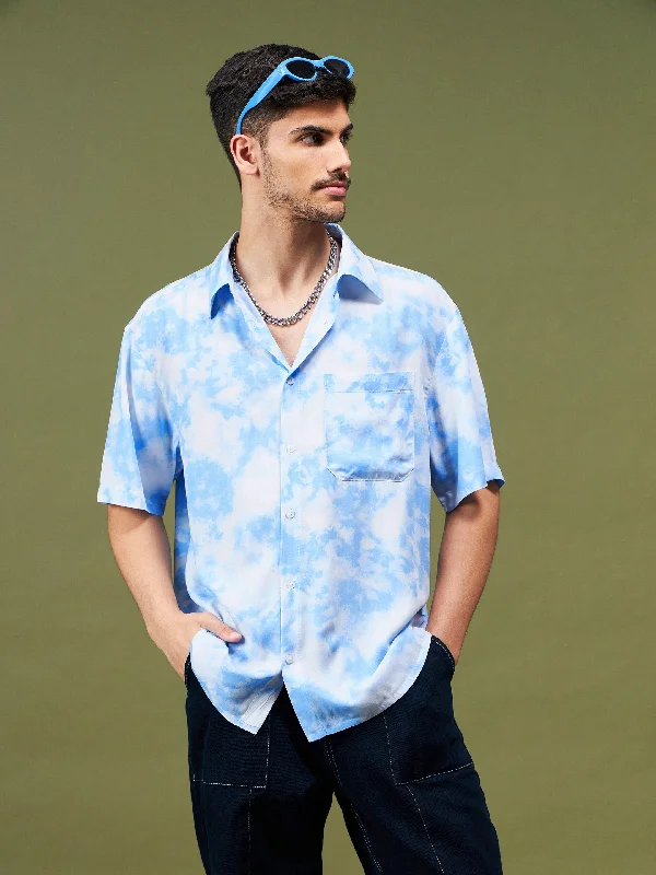 Unisex Blue & White Tie-Dye Print Relax Shirt